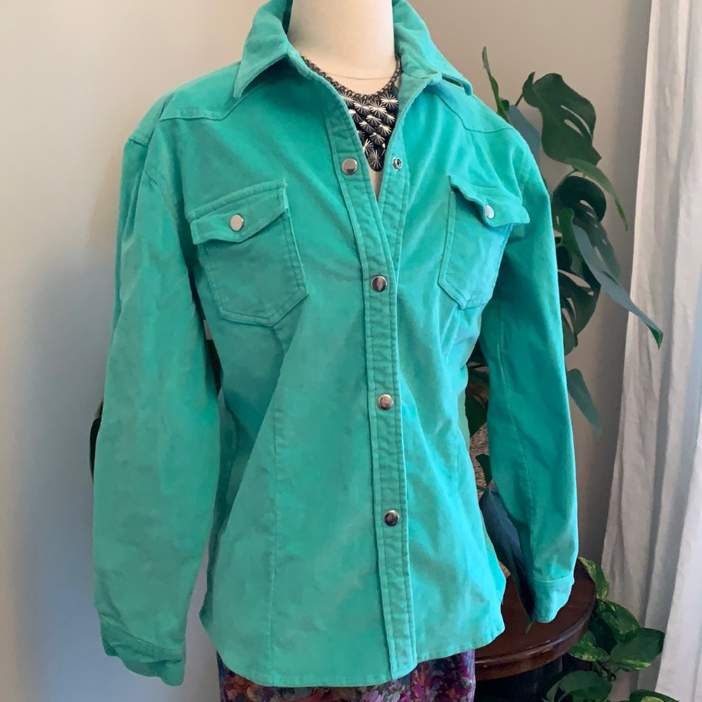 California Style vintage Corduroy button down shacket size M turquoise